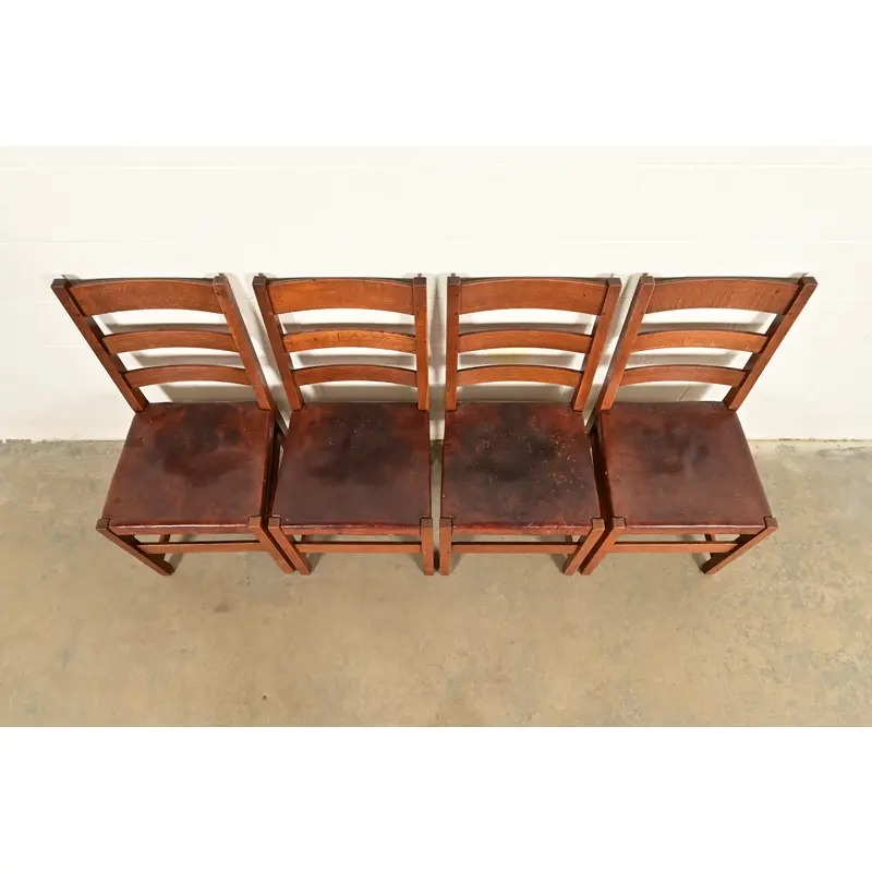 L. & J. G. Stickley Antique Mission Oak Arts & Crafts Ladder Back Dining Chairs | Set of Four - Image 6