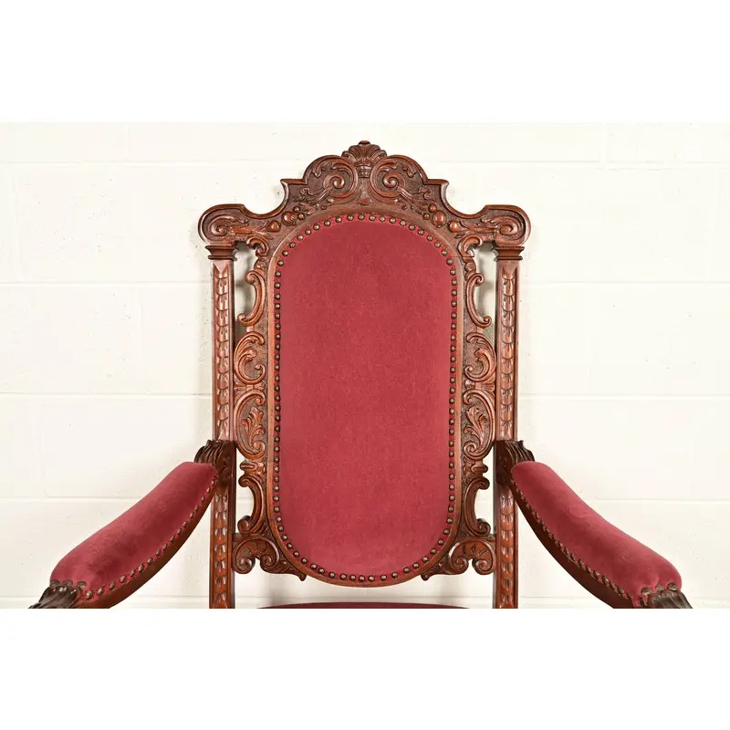 R. J. Horner Style Antique Renaissance Revival Carved Walnut Armchairs | Pair - Image 6