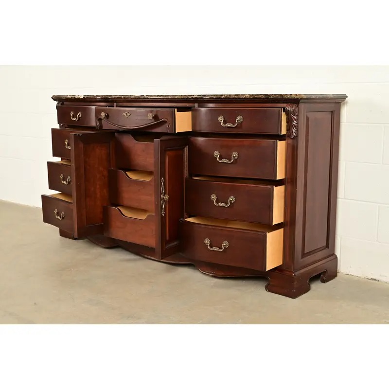 Thomasville French Louis Philippe Carved Mahogany Marble Top Triple Dresser or Credenza - Image 6