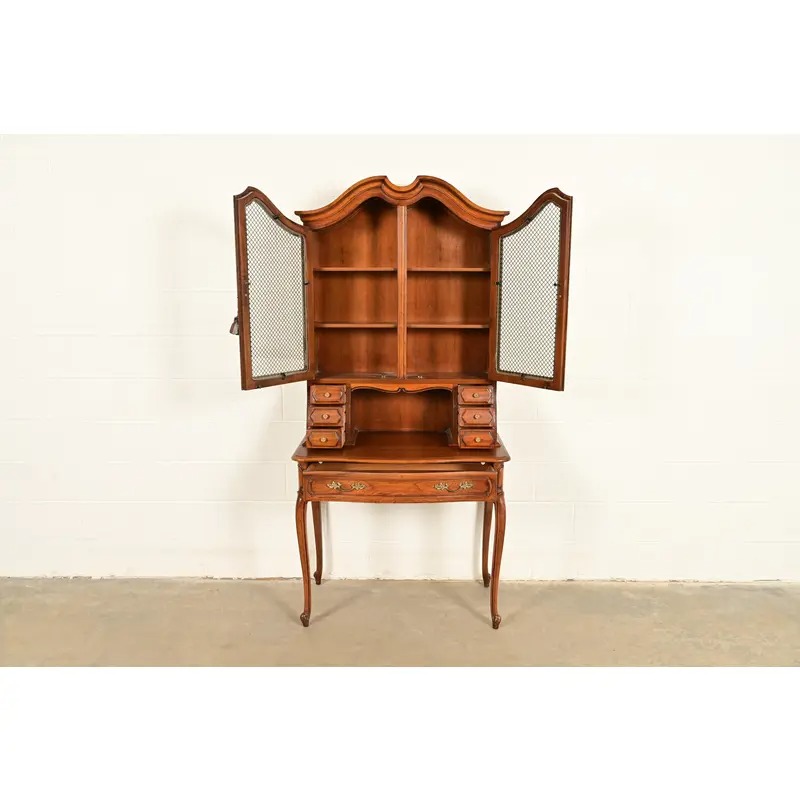 Thomasville French Provincial Carved Walnut Secretary Desk With Bookcase Hutch - Image 6