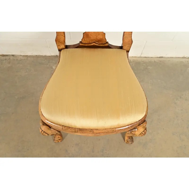 18th Century Antique Thomas Chippendale Period Carved Burl Wood Side Chairs or Dining Chairs, Pair - Image 7