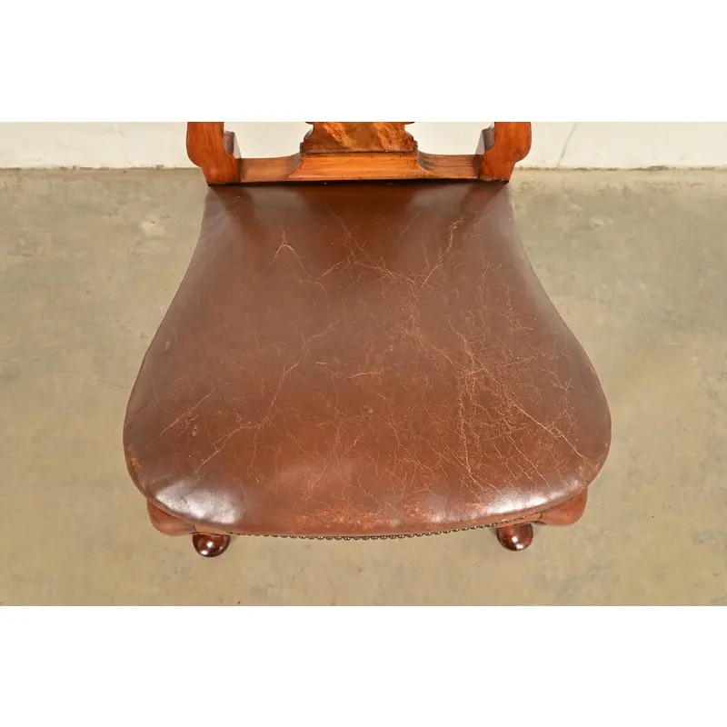 Antique English Queen Anne Burl Wood Dining Chairs, Circa 1860s - Image 7