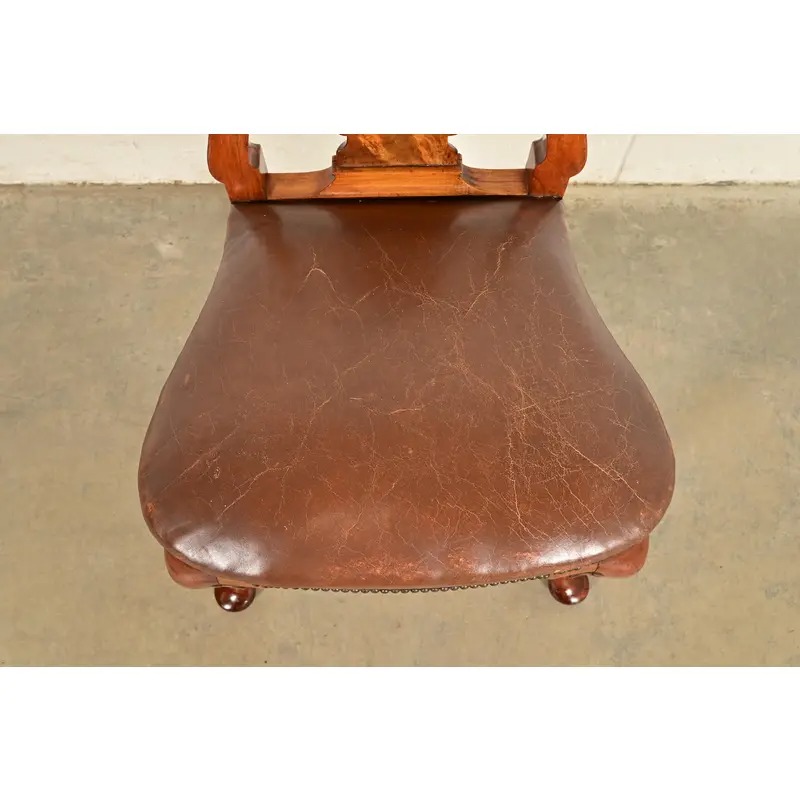 Antique English Queen Anne Burl Wood Side Chairs or Dining Chairs, Circa 1860s - Image 7