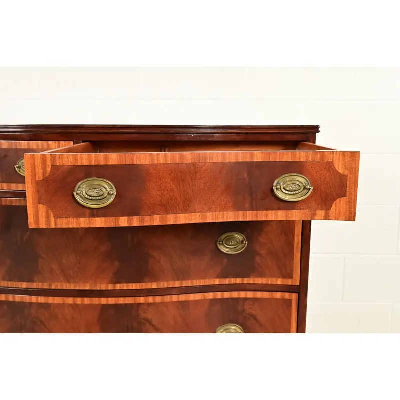 Antique Georgian Banded Flame Mahogany Chest of Drawers by Luce Furniture, Circa 1920s - Image 7