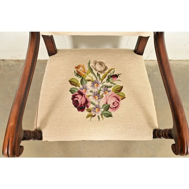 Berkey & Gay Style Antique English Jacobean Carved Walnut Library Chair, Circa 1900 - Image 7