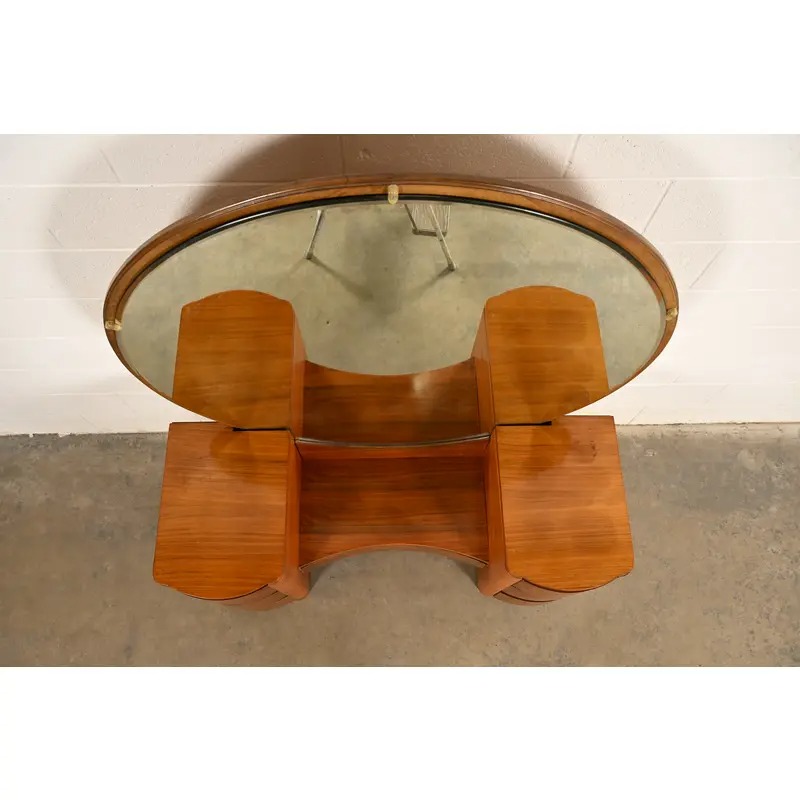 Donald Deskey Style Art Deco Burl Wood Vanity Dresser With Mirror, Circa 1930s - Image 7