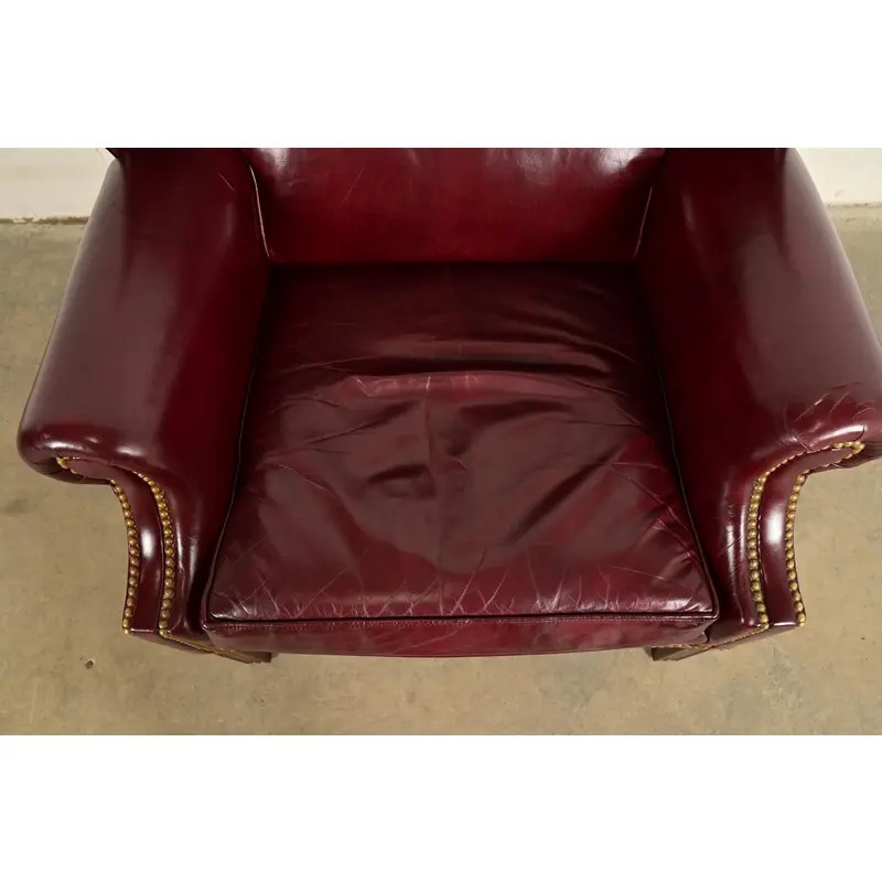Hancock & Moore Chippendale Wingback Leather Lounge Chair - Image 7