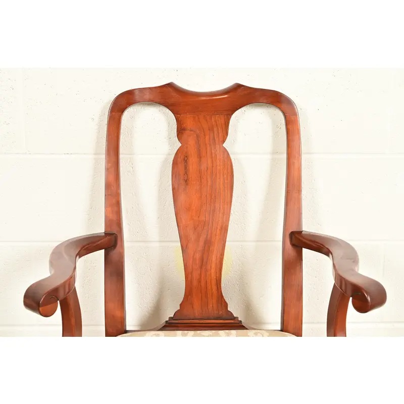 Henkel Harris Queen Anne Solid Cherry Wood Armchairs | Pair - Image 7