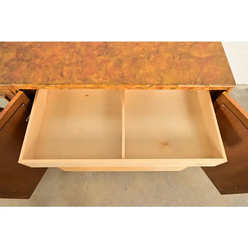 Henredon Style Mid-Century Hollywood Regency Faux Bamboo Mirrored Front Sideboard Credenza, Circa 1970s - Image 7