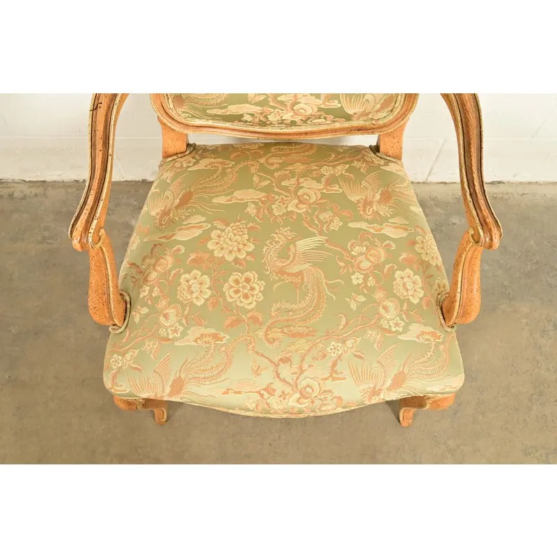 John Stuart French Provincial Louis XV Carved Oak Armchairs | Pair - Image 7