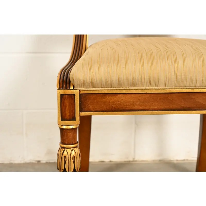 Karges French Regency Louis XVI Carved Walnut and Gold Gilt Side Chairs or Dining Chairs | Pair - Image 7