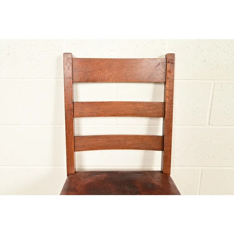 L. & J. G. Stickley Antique Mission Oak Arts & Crafts Ladder Back Dining Chairs | Set of Four - Image 7