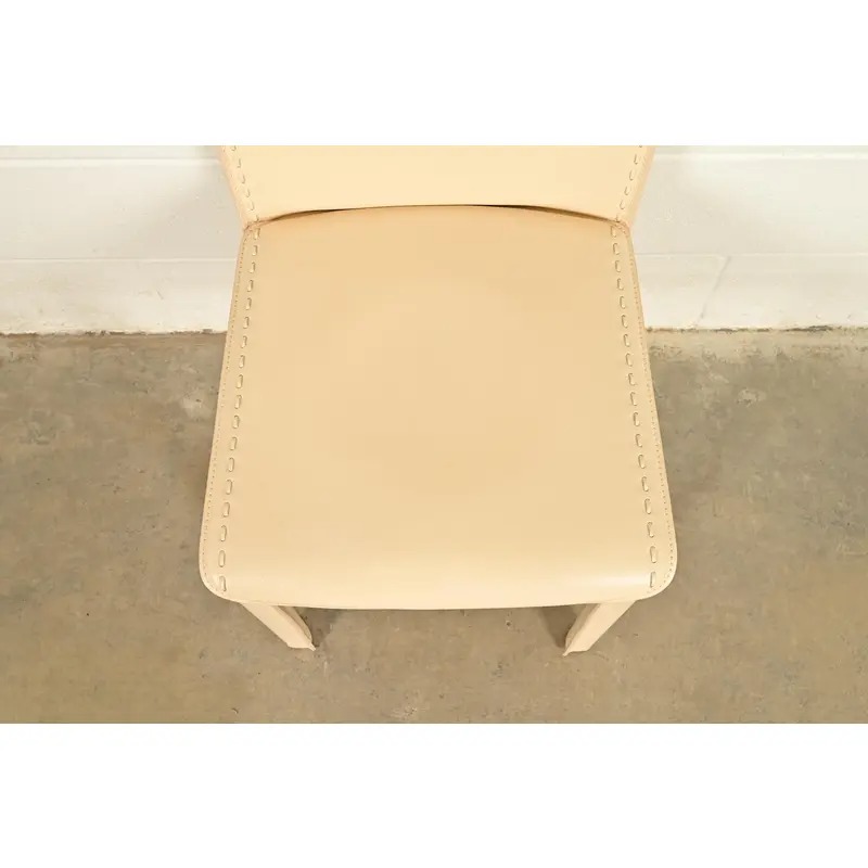 Mario Bellini Style Italian Modern Cream Leather Wrapped High Back Side Chairs or Dining Chairs, Pair - Image 7