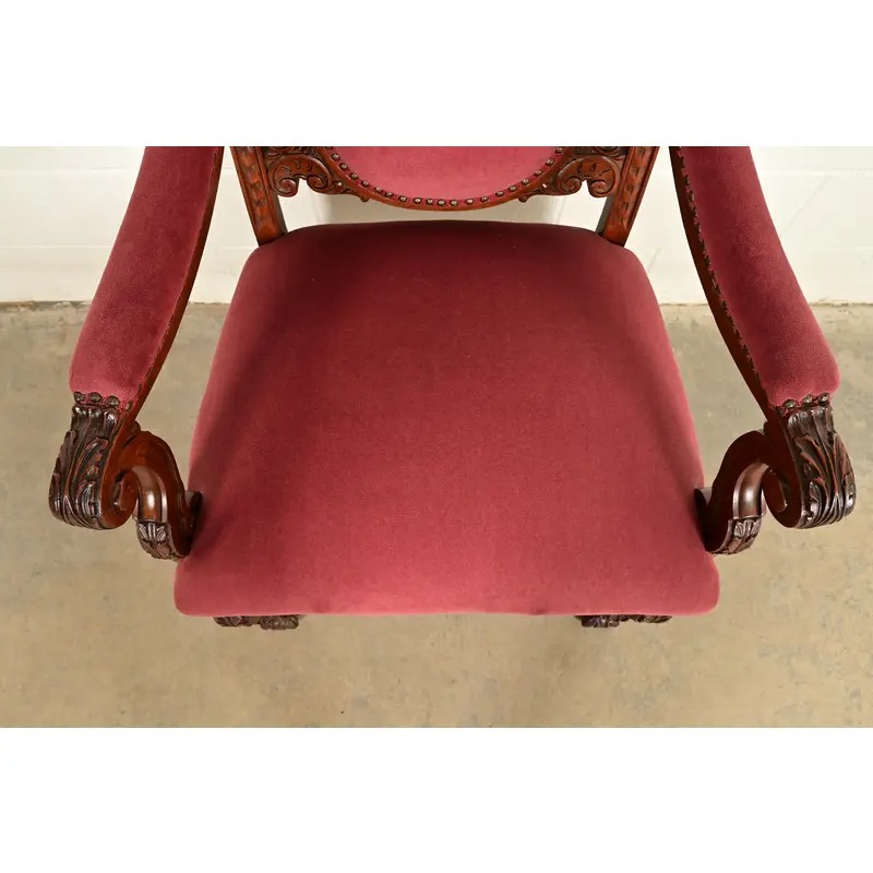 R. J. Horner Style Antique Renaissance Revival Carved Walnut Armchairs | Pair - Image 7