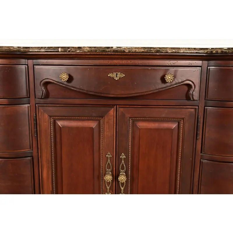 Thomasville French Louis Philippe Carved Mahogany Marble Top Triple Dresser or Credenza - Image 7