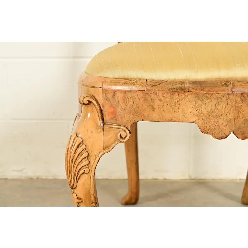 18th Century Antique Thomas Chippendale Period Carved Burl Wood Side Chairs or Dining Chairs, Pair - Image 8