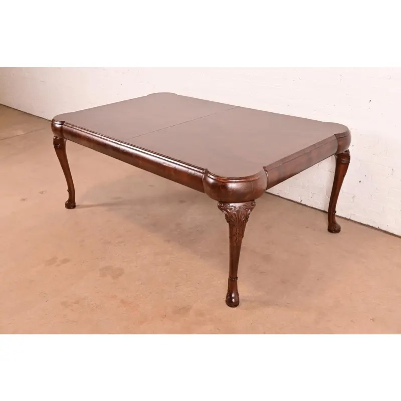 19th Century Antique Queen Anne Burl Wood Extension Dining Table, Newly Refinished - Image 8