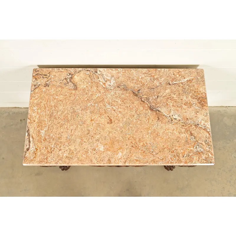 Baker Furniture Chippendale Carved Walnut Marble Top Console Table With Paw Feet - Image 8