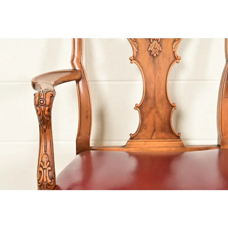 Berkey & Gay Antique Georgian Burled Walnut Armchairs, Pair - Image 8