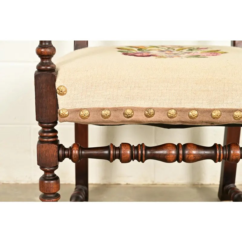 Berkey & Gay Style Antique English Jacobean Carved Walnut Library Chair, Circa 1900 - Image 8