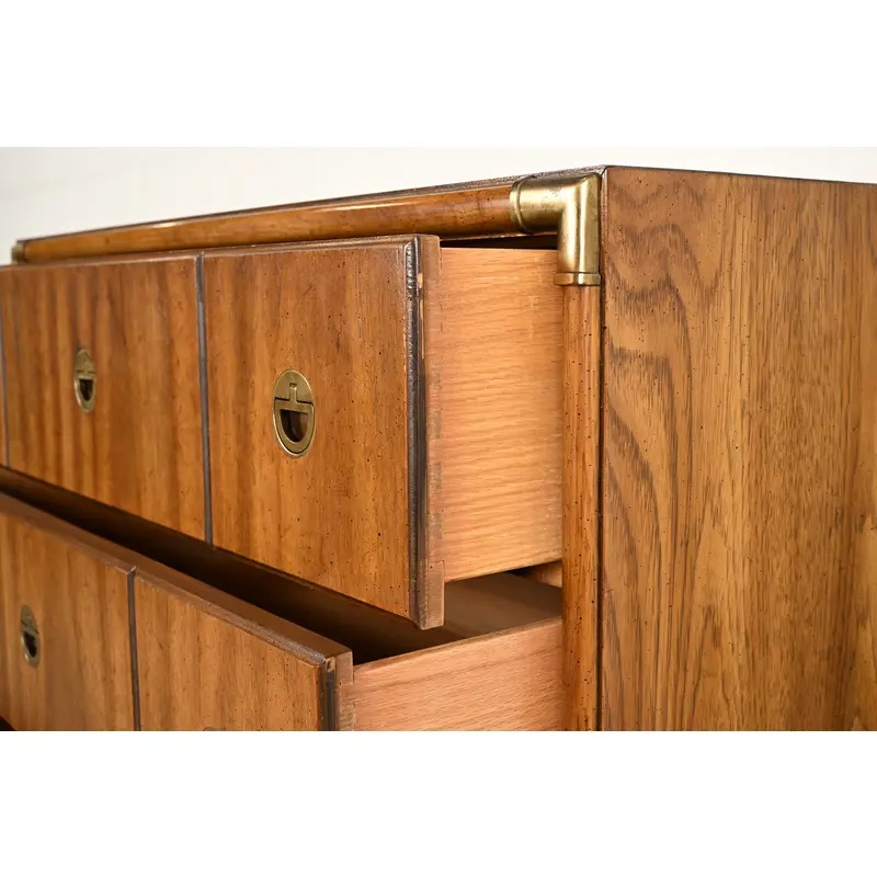 Drexel Heritage Mid-Century Modern Hollywood Regency Campaign Walnut Highboy Dresser, 1970s - Image 8
