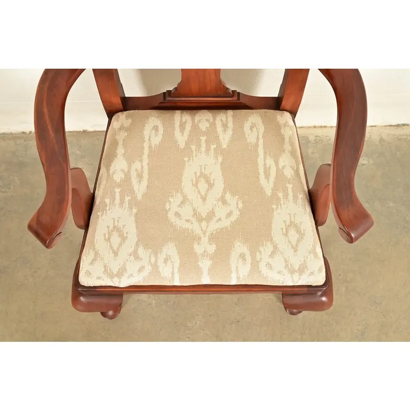 Henkel Harris Queen Anne Solid Cherry Wood Armchairs | Pair - Image 8