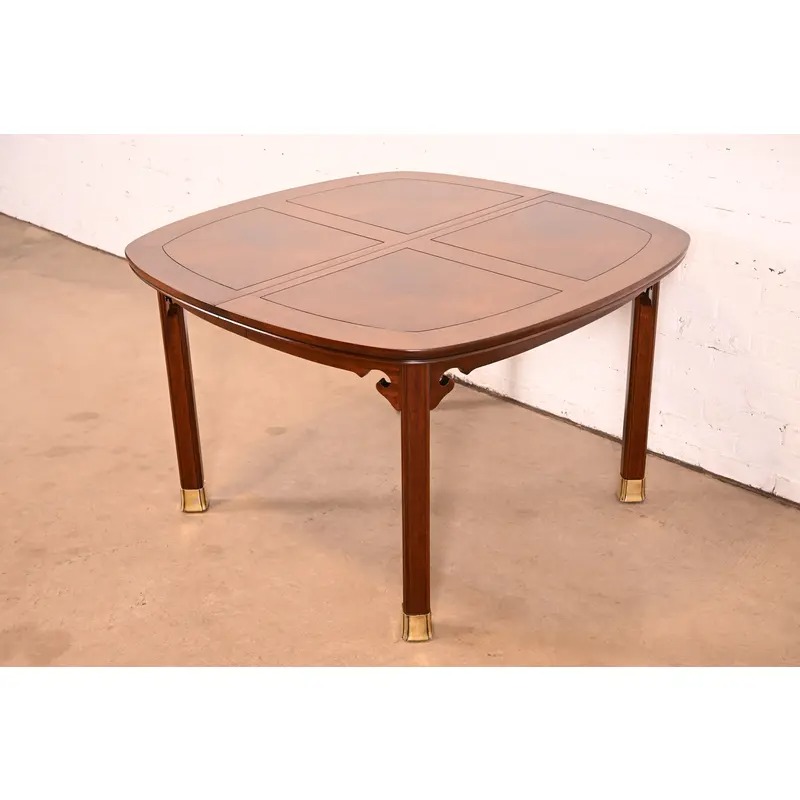 Henredon Mid-Century Modern Hollywood Regency Chinoiserie Walnut and Burl Wood Extension Dining Table | Newly Refinished - Image 8