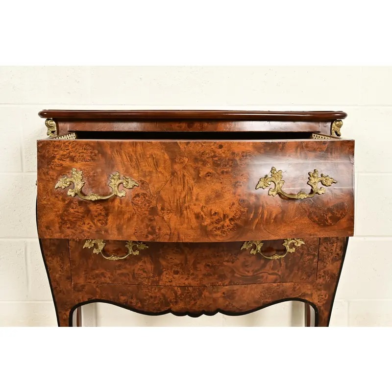 Italian Louis XV Burled Walnut Bombay Commode With Mounted Gilt Bronze Ormolu | Circa 1960s - Image 8