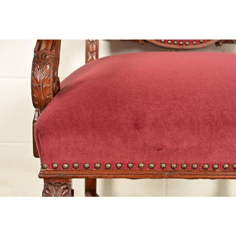 R. J. Horner Style Antique Renaissance Revival Carved Walnut Armchairs | Pair - Image 8