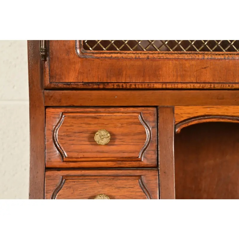 Thomasville French Provincial Carved Walnut Secretary Desk With Bookcase Hutch - Image 8