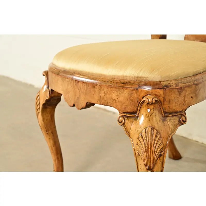 18th Century Antique Thomas Chippendale Period Carved Burl Wood Side Chairs or Dining Chairs, Pair - Image 9