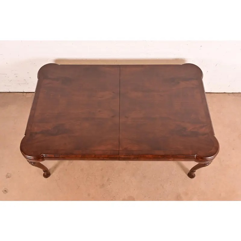 19th Century Antique Queen Anne Burl Wood Extension Dining Table, Newly Refinished - Image 9