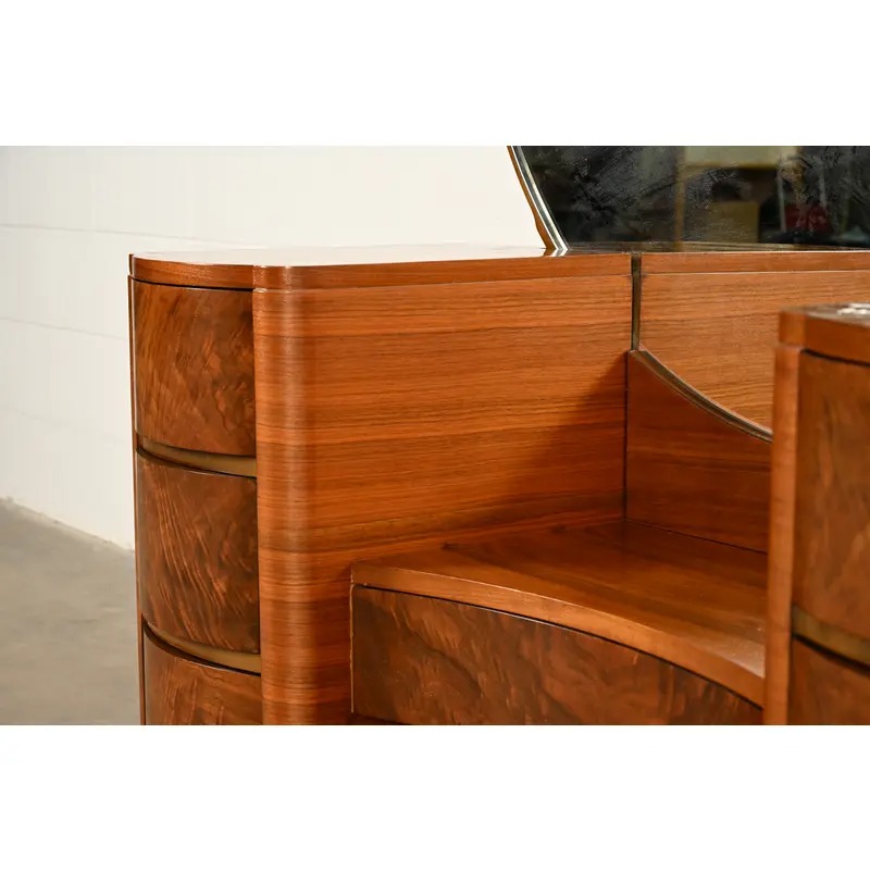 Donald Deskey Style Art Deco Burl Wood Vanity Dresser With Mirror, Circa 1930s - Image 9
