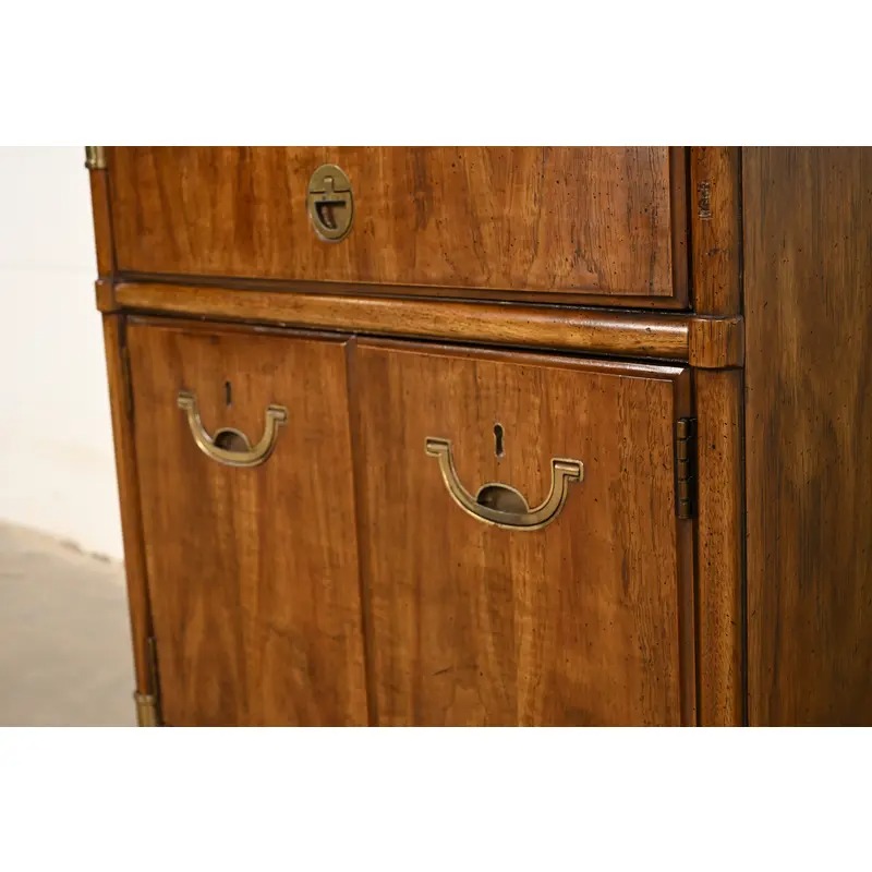 Drexel Heritage Mid-Century Modern Hollywood Regency Campaign Walnut Nightstand, 1970s - Image 10