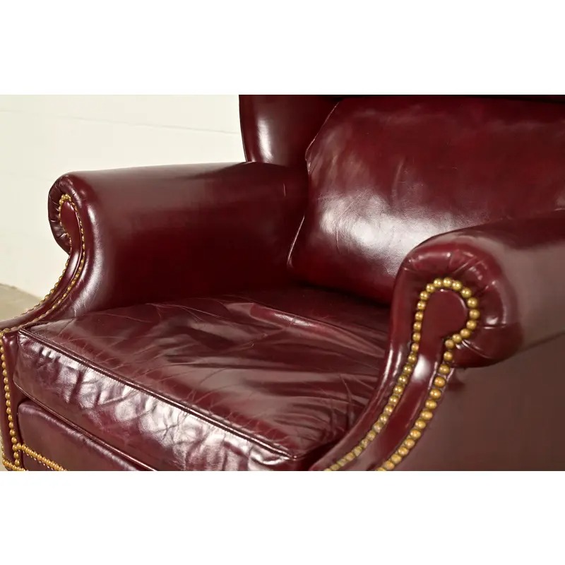 Hancock & Moore Chippendale Wingback Leather Lounge Chair - Image 9