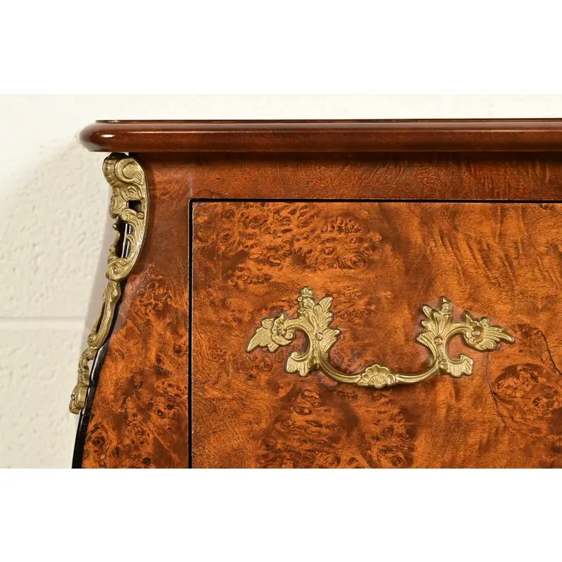 Italian Louis XV Burled Walnut Bombay Commode With Mounted Gilt Bronze Ormolu | Circa 1960s - Image 9