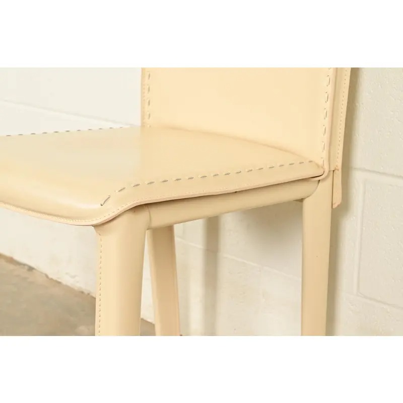 Mario Bellini Style Italian Modern Cream Leather Wrapped High Back Side Chairs or Dining Chairs, Pair - Image 9