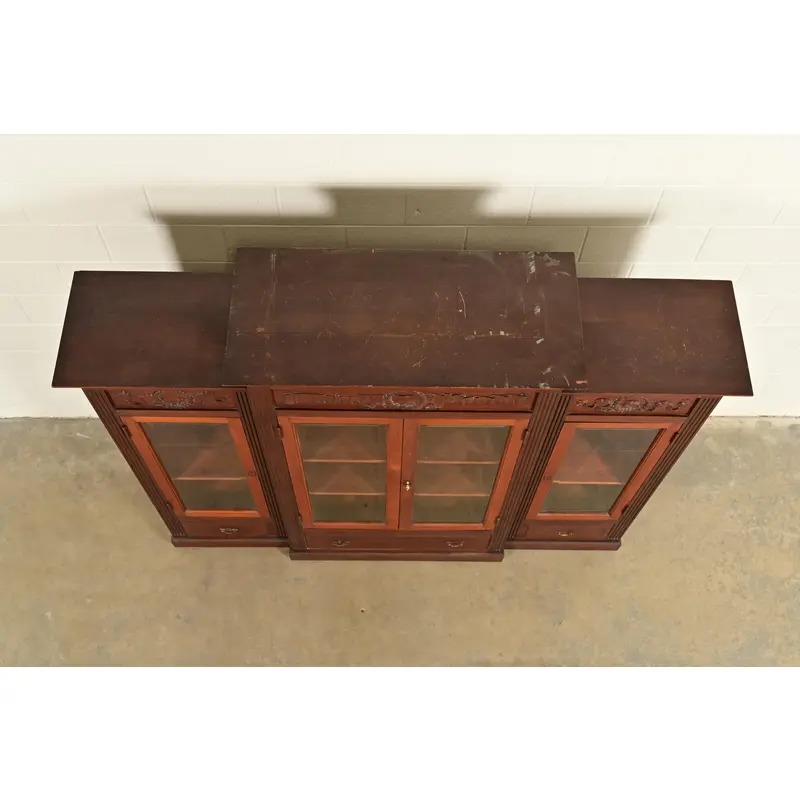R. J. Horner Style Antique Victorian Carved Walnut Triple Bookcase Cabinet, Circa 1880s - Image 9
