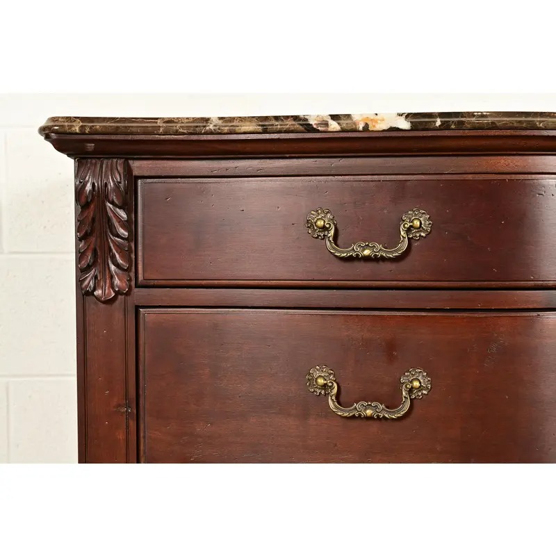 Thomasville French Louis Philippe Carved Mahogany Marble Top Triple Dresser or Credenza - Image 9