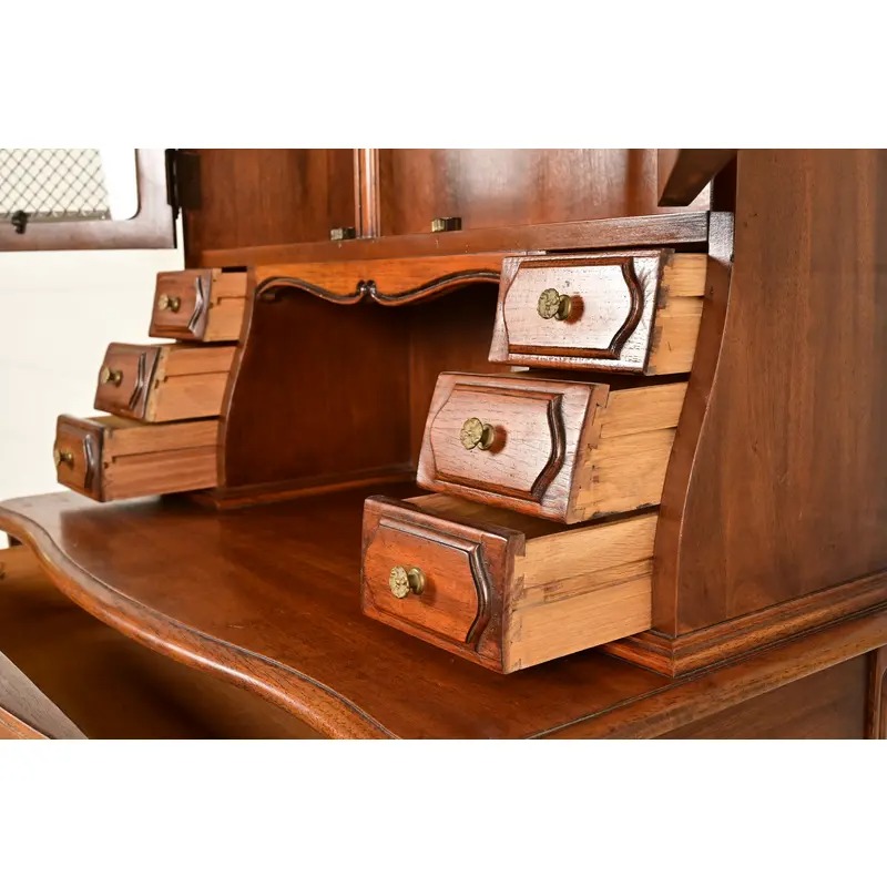 Thomasville French Provincial Carved Walnut Secretary Desk With Bookcase Hutch - Image 9