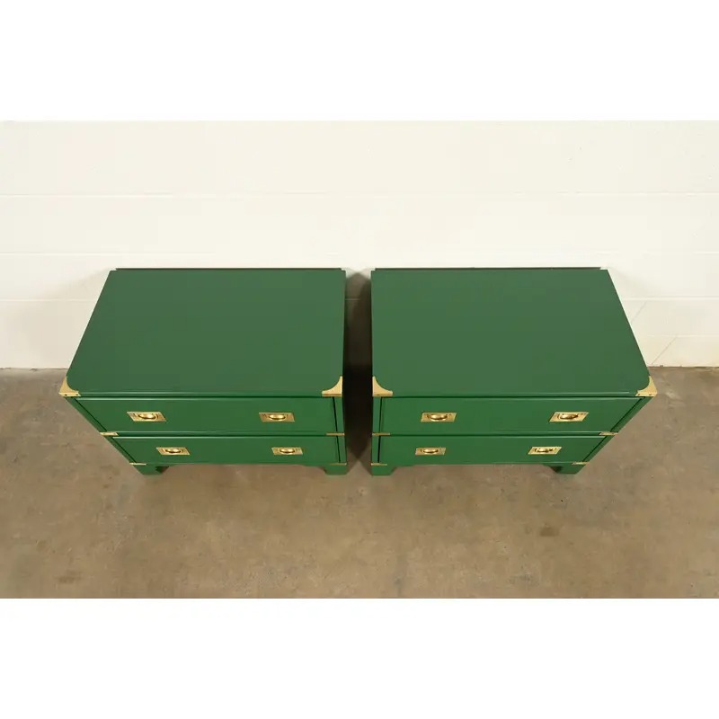 Drexel Heritage Mid-Century Hollywood Regency Campaign Green Lacquered Nightstands | Pair - Image 10