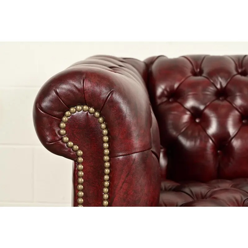 Hancock & Moore Style English Oxblood Tufted Leather Chesterfield Sofa | Circa 1980s - Image 10