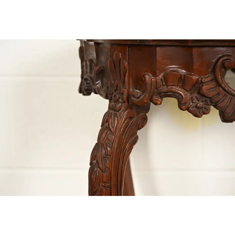 Romweber Style French Provincial Louis XV Carved Walnut and Satinwood Inlaid Marquetry Side Table, Circa 1930s - Image 10