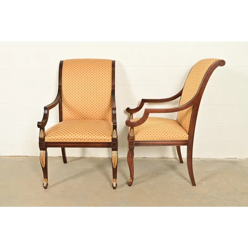 Baker Furniture Style Regency Carved Mahogany and Gold Gilt Dining Chairs, Set of Eight - Image 11