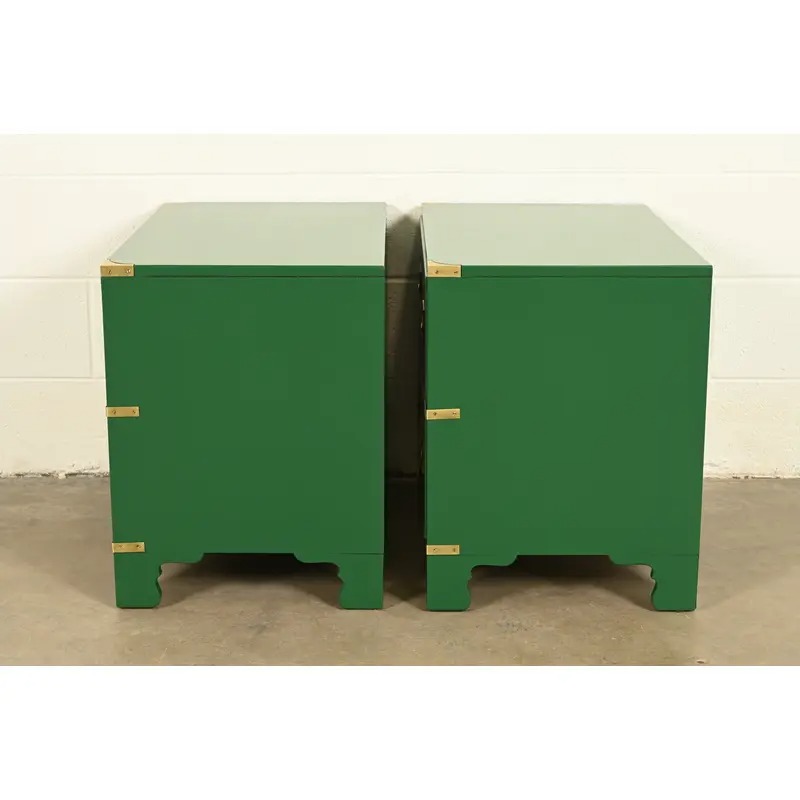 Drexel Heritage Mid-Century Hollywood Regency Campaign Green Lacquered Nightstands | Pair - Image 11