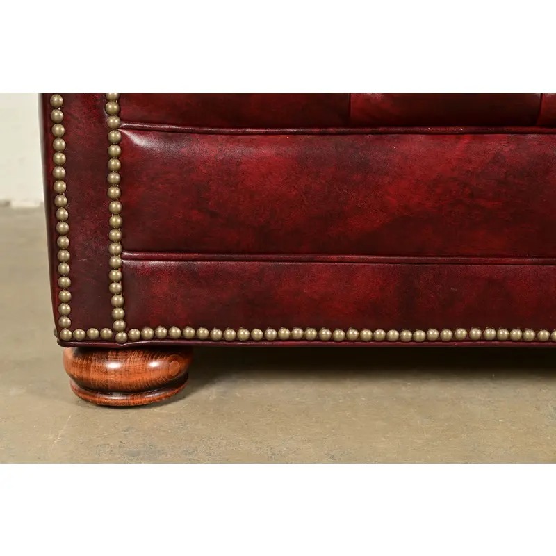 Hancock & Moore Style English Oxblood Tufted Leather Chesterfield Sofa | Circa 1980s - Image 11