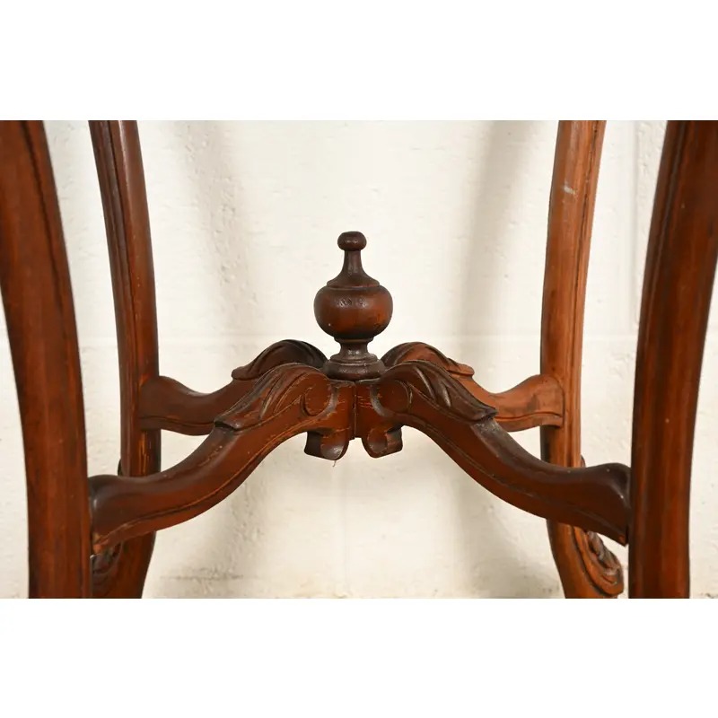 Romweber Style French Provincial Louis XV Carved Walnut and Satinwood Inlaid Marquetry Side Table, Circa 1930s - Image 11