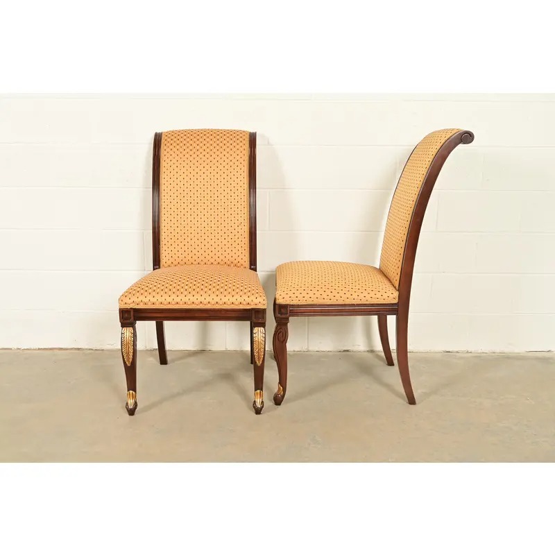 Baker Furniture Style Regency Carved Mahogany and Gold Gilt Dining Chairs, Set of Eight - Image 12