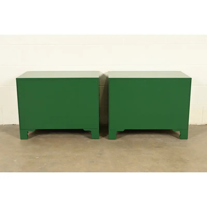Drexel Heritage Mid-Century Hollywood Regency Campaign Green Lacquered Nightstands | Pair - Image 12