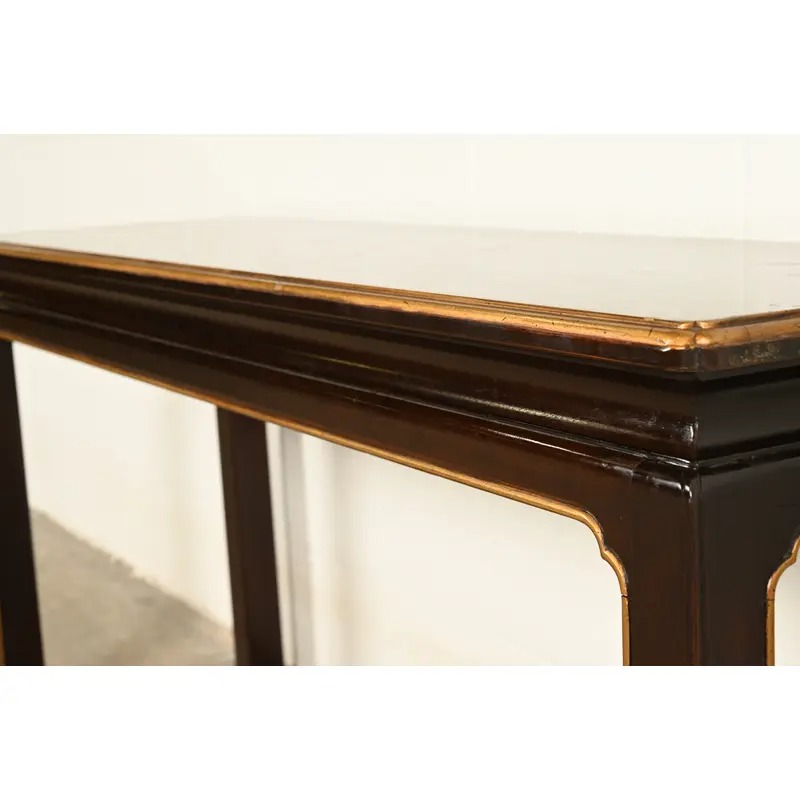 Henredon Hollywood Regency Chinoiserie Mahogany Hand-Painted Console Table With Bird Motif | Circa 1980s - Image 12